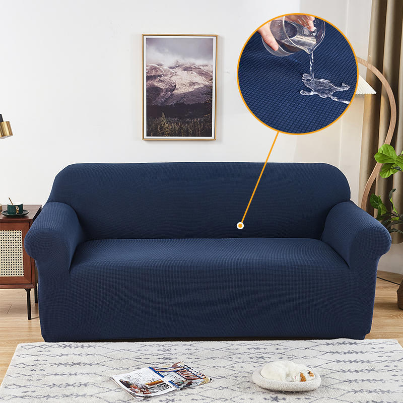 Housse de canapé imperméable jacquard extensible – coloris bleu foncé