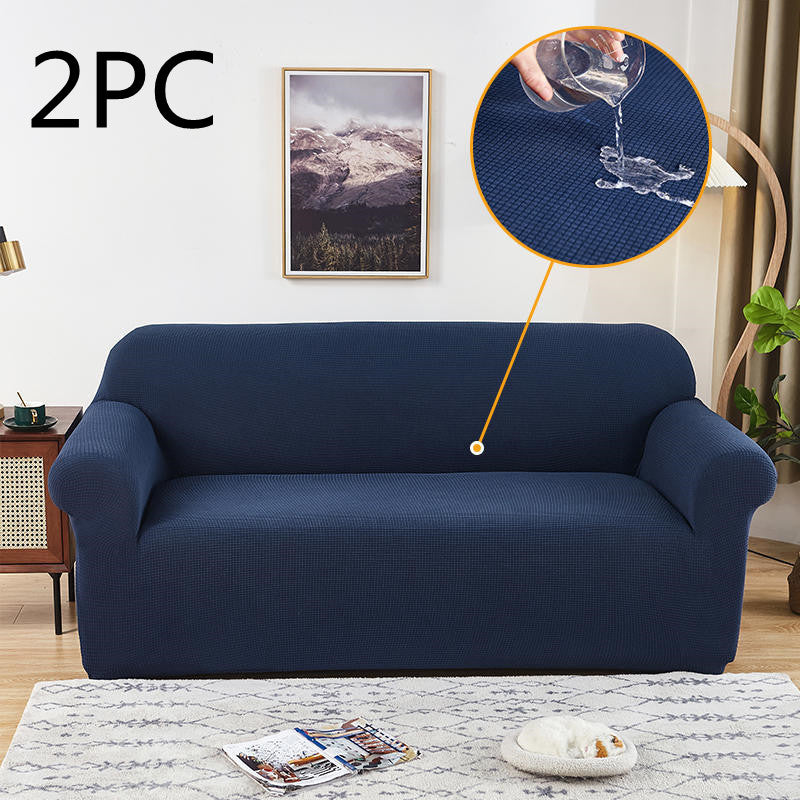 Housse de canapé imperméable jacquard extensible – coloris bleu foncé, lot de 2
