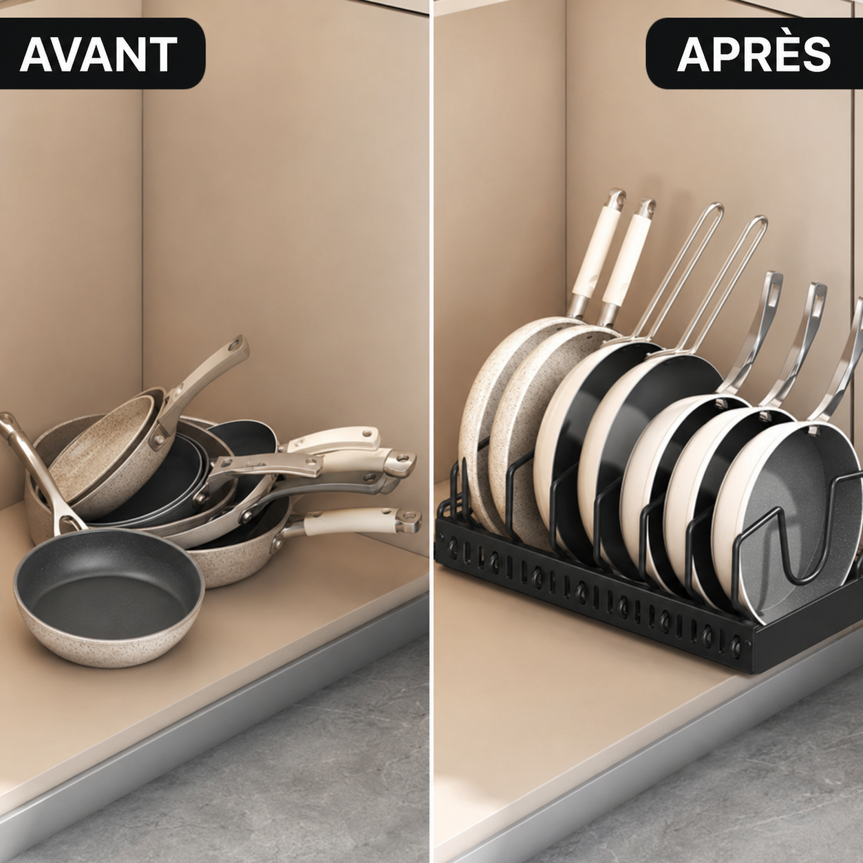 Organisateur coulissant pour poêles et casseroles
