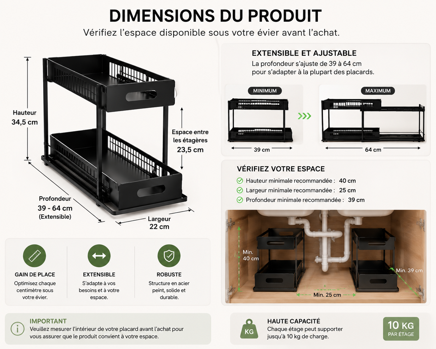 Organisateur Extensible Sous Évier
